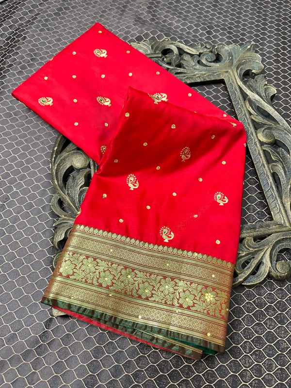 Beautiful Soft Cotton Zari Buta Banarasi Saree