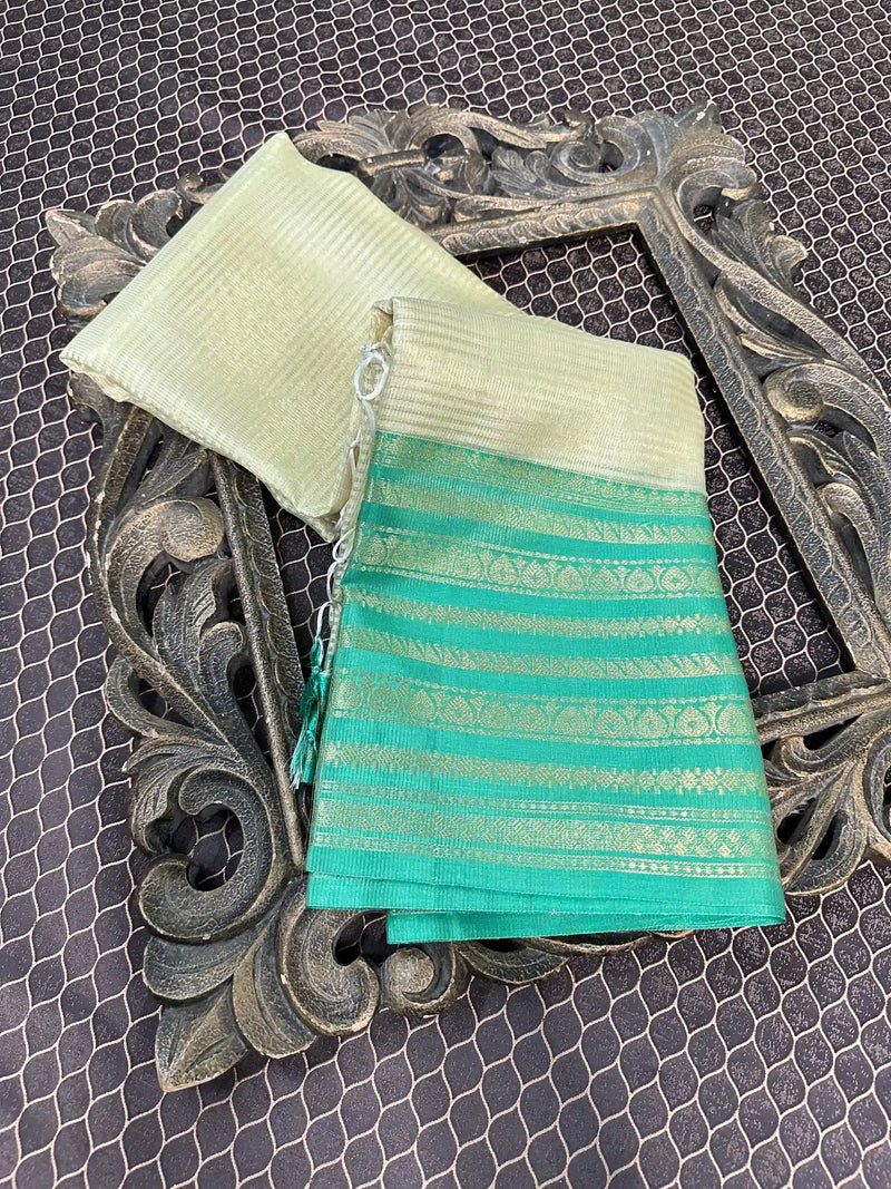 Beautiful Soft Cotton Zari Buta Banarasi Saree