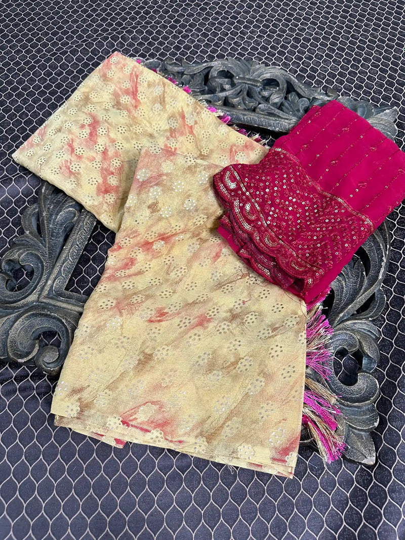 Beautiful Soft Cotton Zari Buta Banarasi Saree