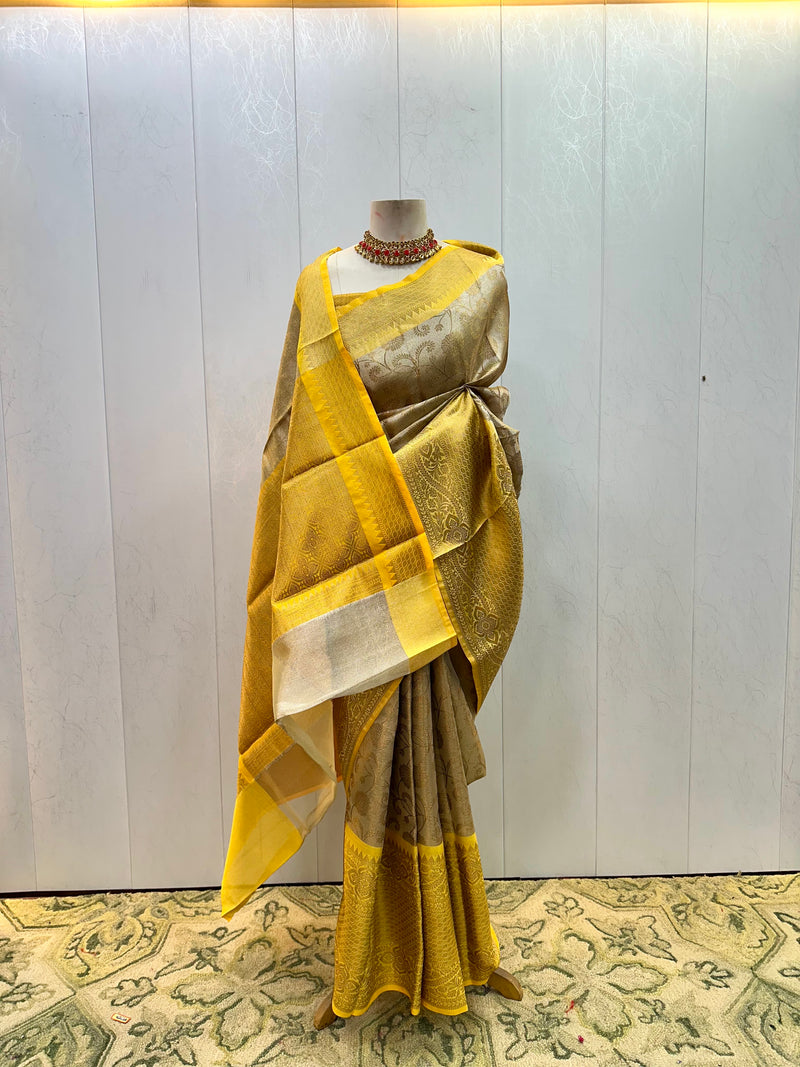 Ready To Wear Embossed Tissue Silk Saree