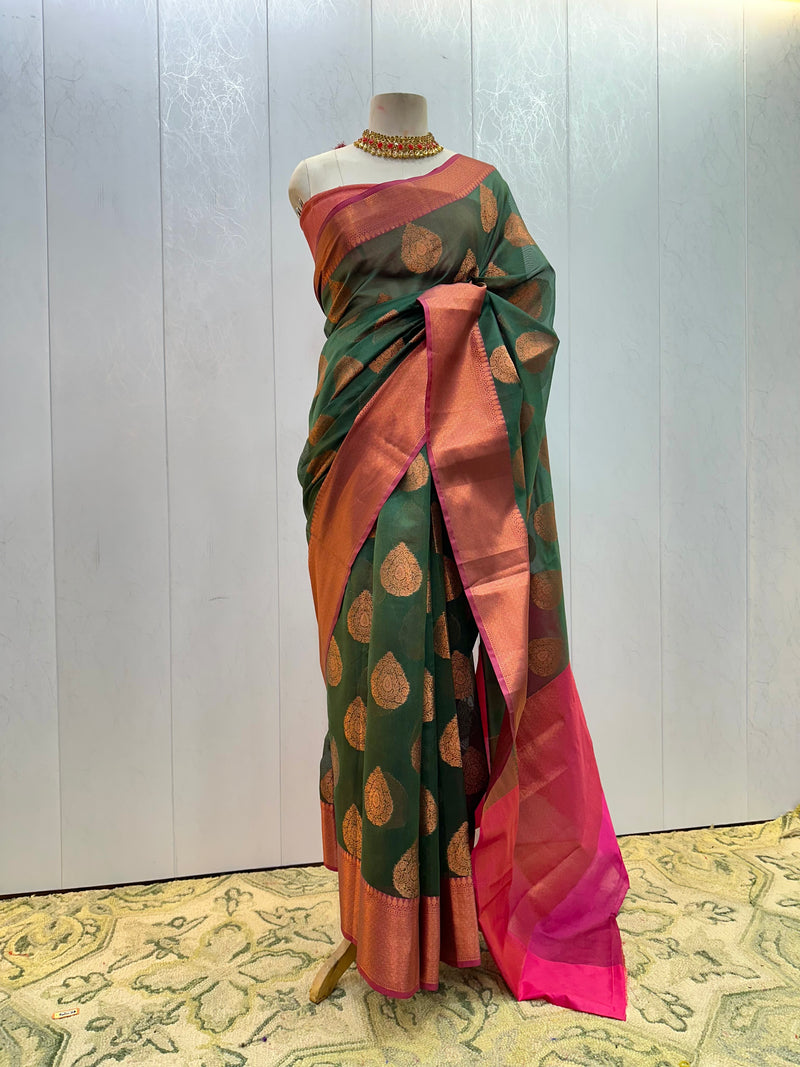 Ready To Wear Organza Silk Zari Buta Saree