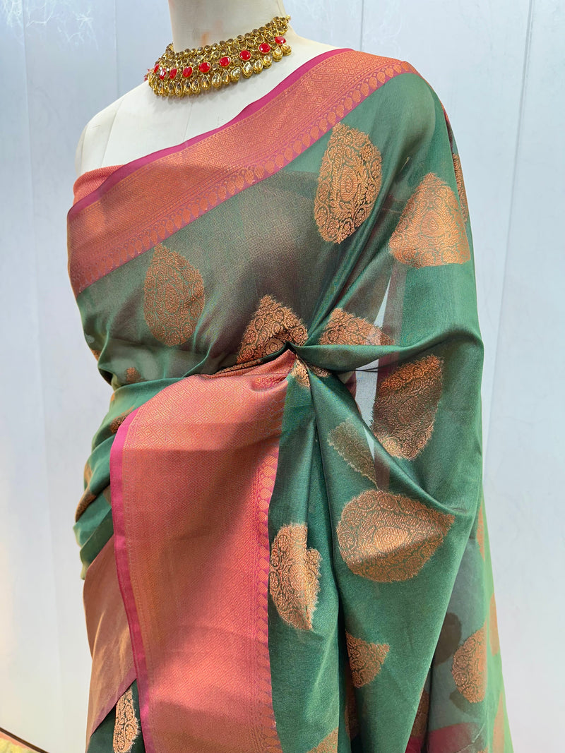 Ready To Wear Organza Silk Zari Buta Saree