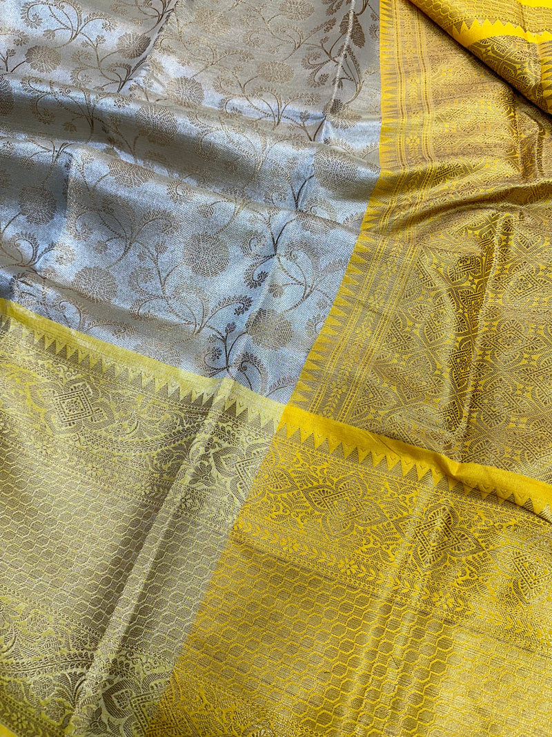 Golden Yellow Katan Tissue Silk Saree