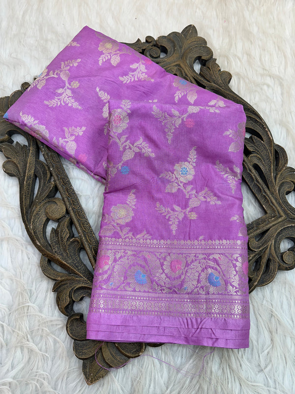 Light Lavender Warm Silk Meenakari Alfi Floral Banarasi Saree