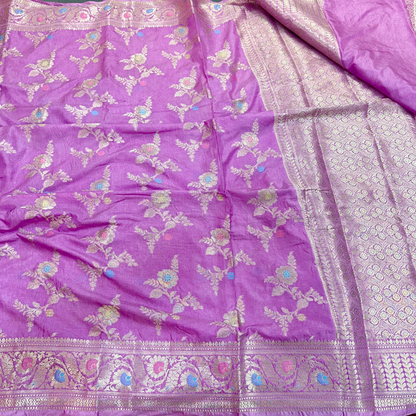 Light Lavender Warm Silk Meenakari Alfi Floral Banarasi Saree