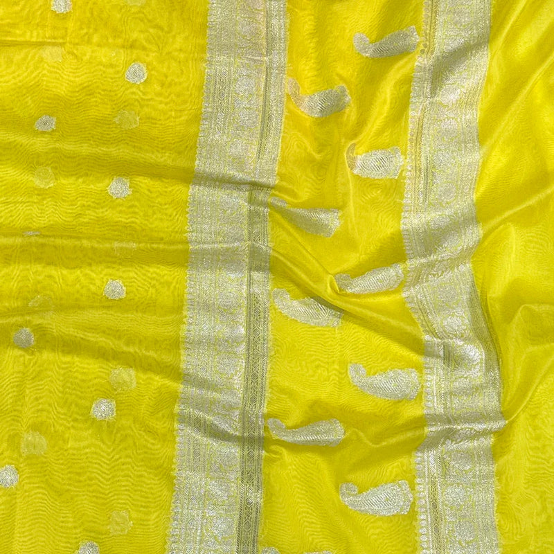 Lemon Semi Georgette Khaddi Banarasi Saree