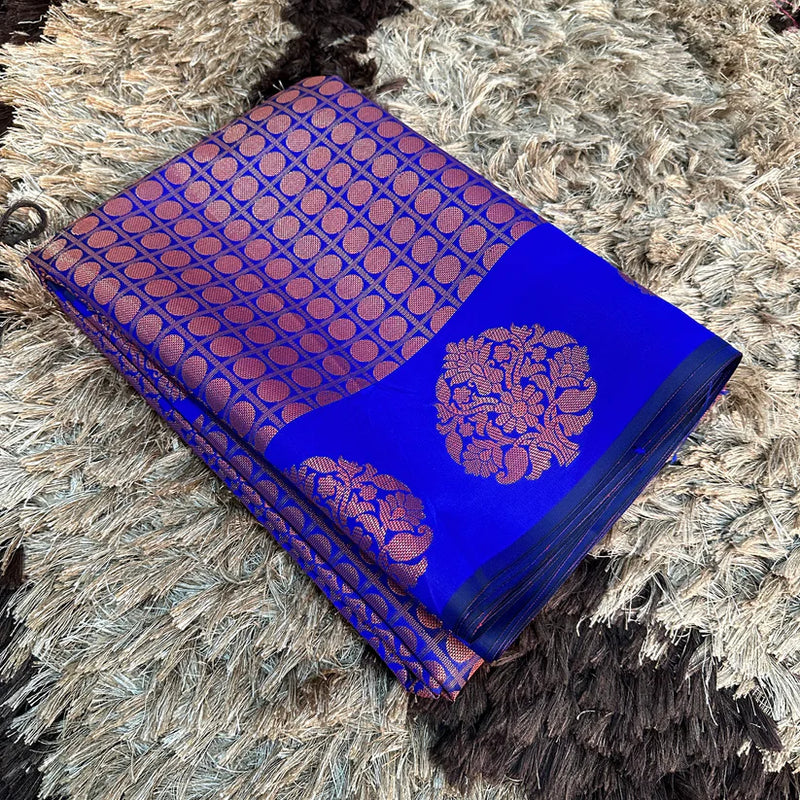 Royal Blue Soft Silk Copper Zari Banarasi Saree