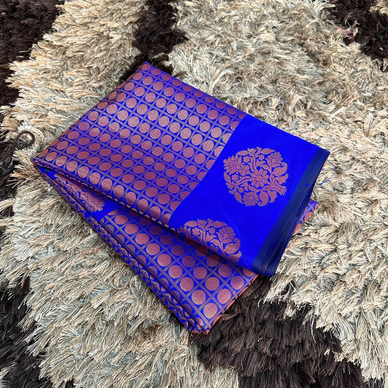 Royal Blue Soft Silk Copper Zari Banarasi Saree