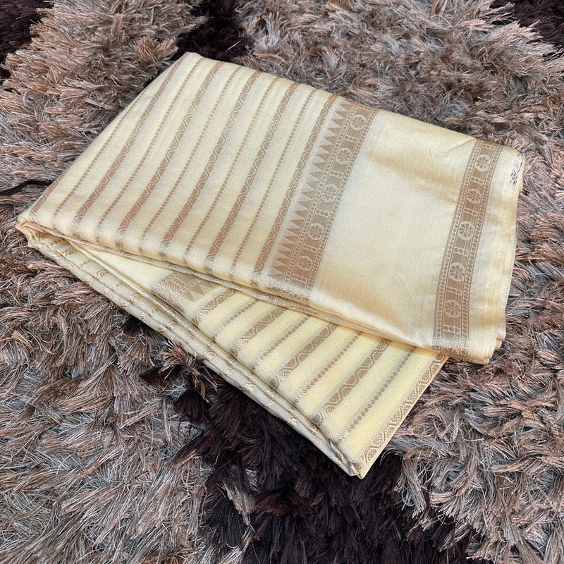 Cream Warm Silk Striped Banarasi Saree