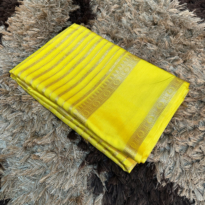 Lemon Yellow Warm Silk Striped Banarasi Saree