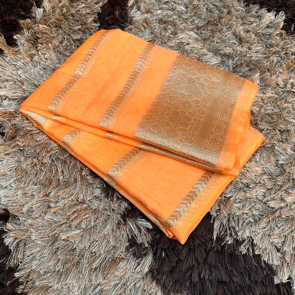 Orange Organza Silk Traditional Banarasi Saree