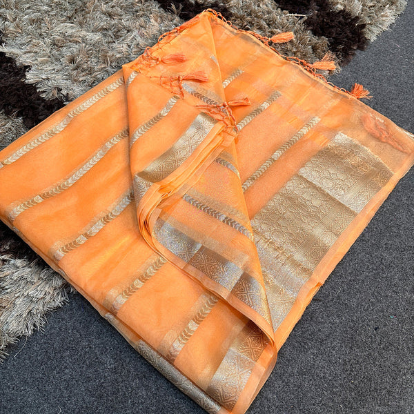 Orange Organza Silk Traditional Banarasi Saree