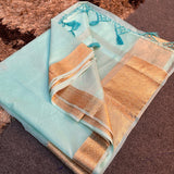 Sky Blue Organza Silk Traditional Banarasi Saree