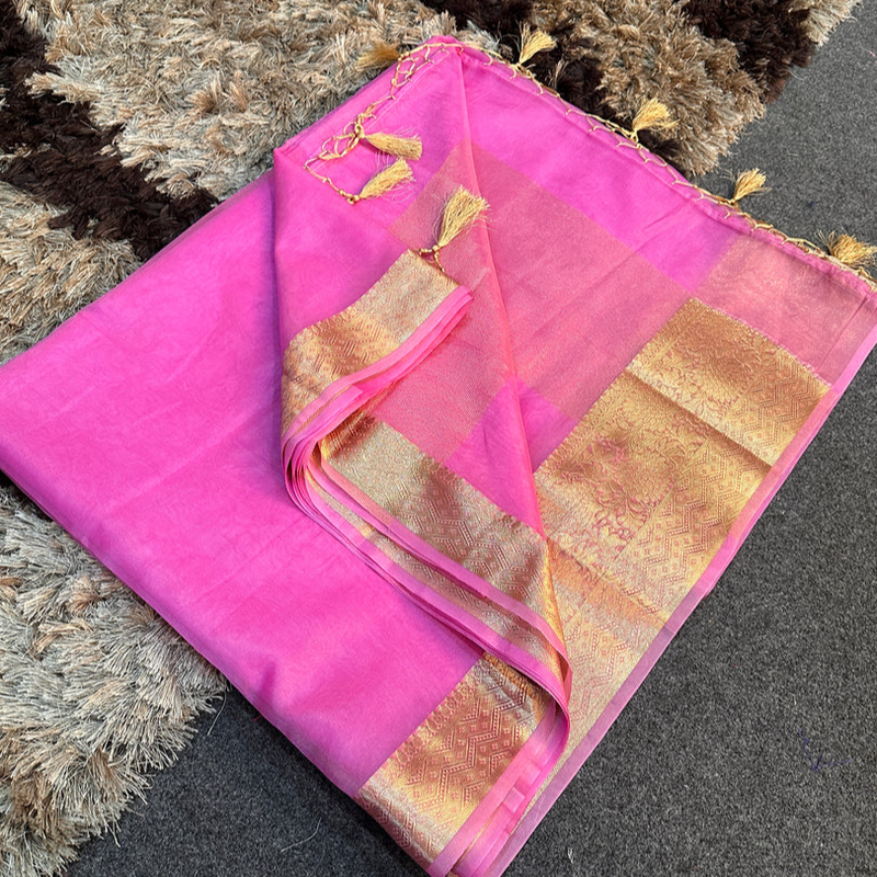 Baby Pink Organza Silk Traditional Banarasi Saree