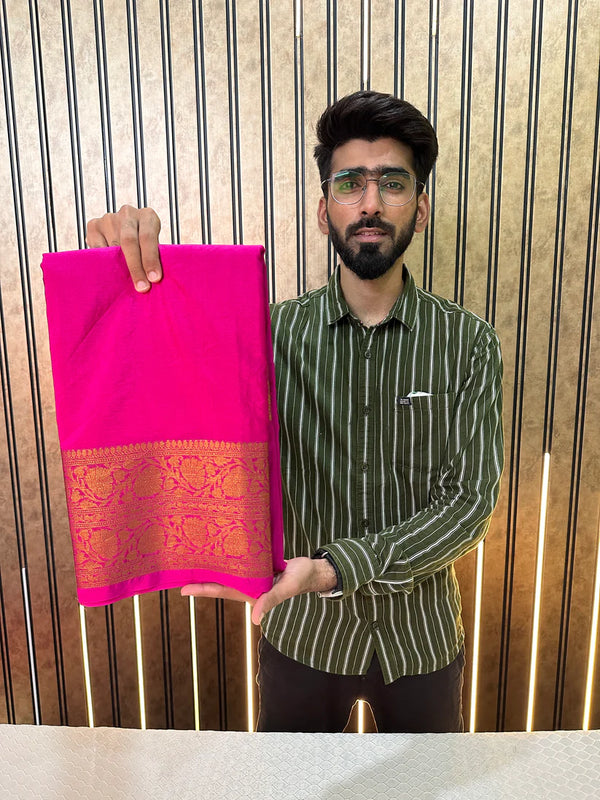 Pink Mysore crepe silk saree