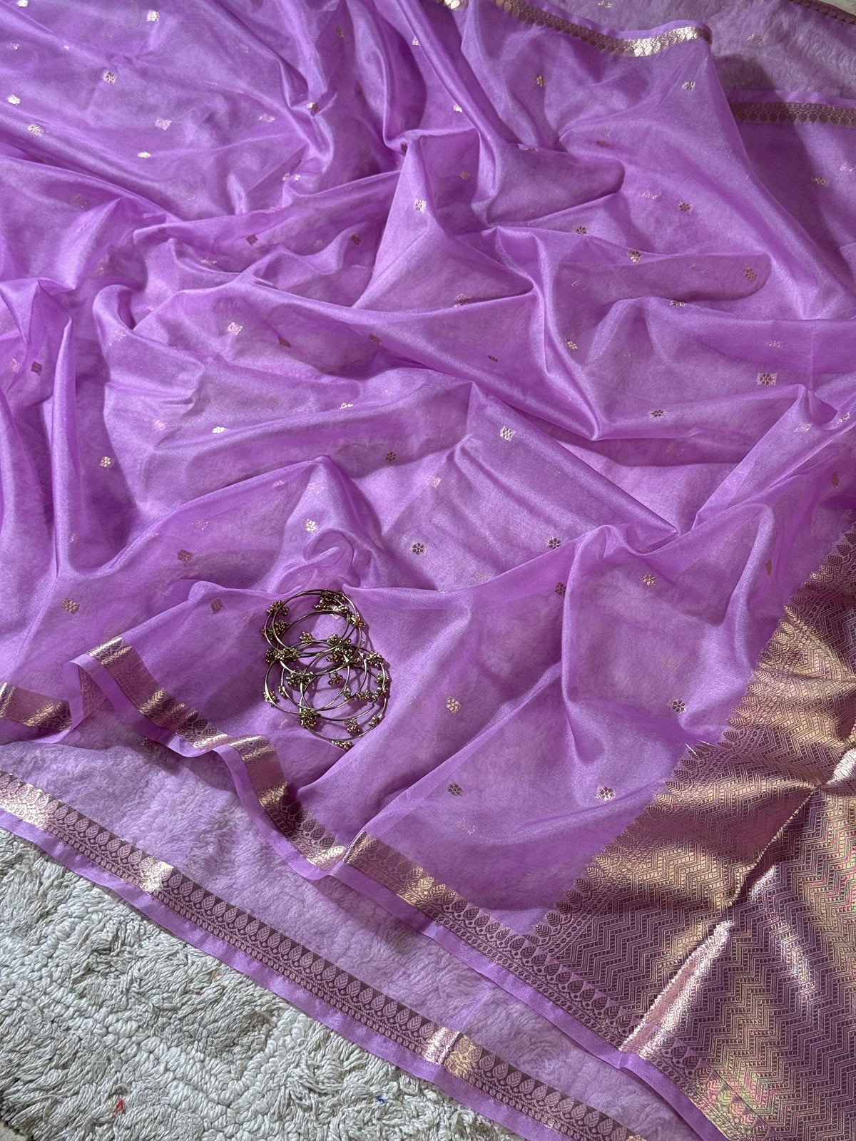 Lavender Purple Zari Butti Silk Saree With Elegant Border