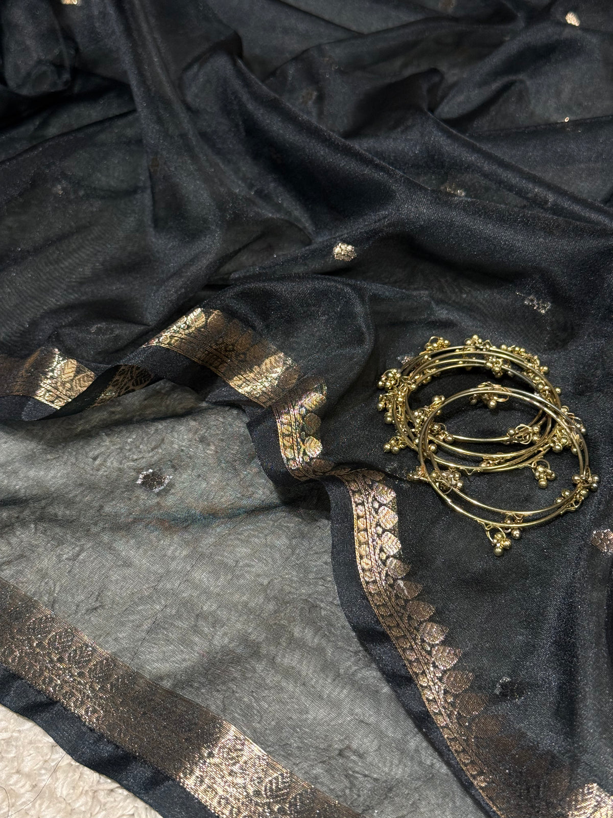 Classic Black Zari Butti Silk Saree With Elegant Border