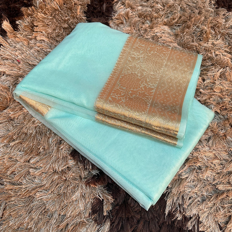 Sky Blue Organza Silk Banarasi Saree