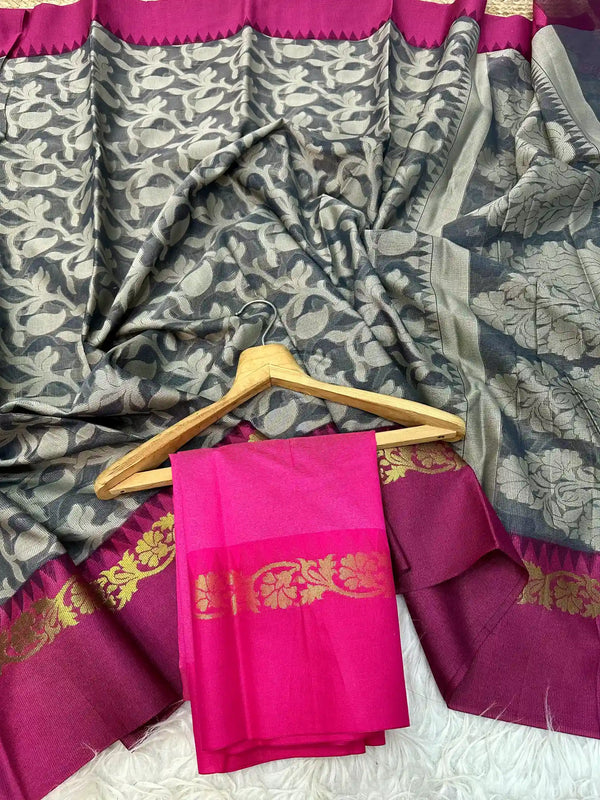 Resham Embossed Floral Weave in Soft Cotton Patola Saree