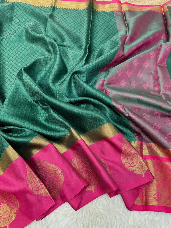 Bottle Green Kanchi Kora Silk Saree