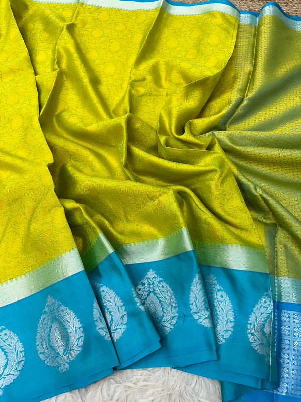 Sun Yellow Kanchi Kora Silk Saree