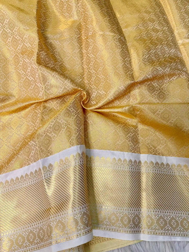 Bright Golden Yellow Tissue Silk Kanjeevaram Bridal Saree