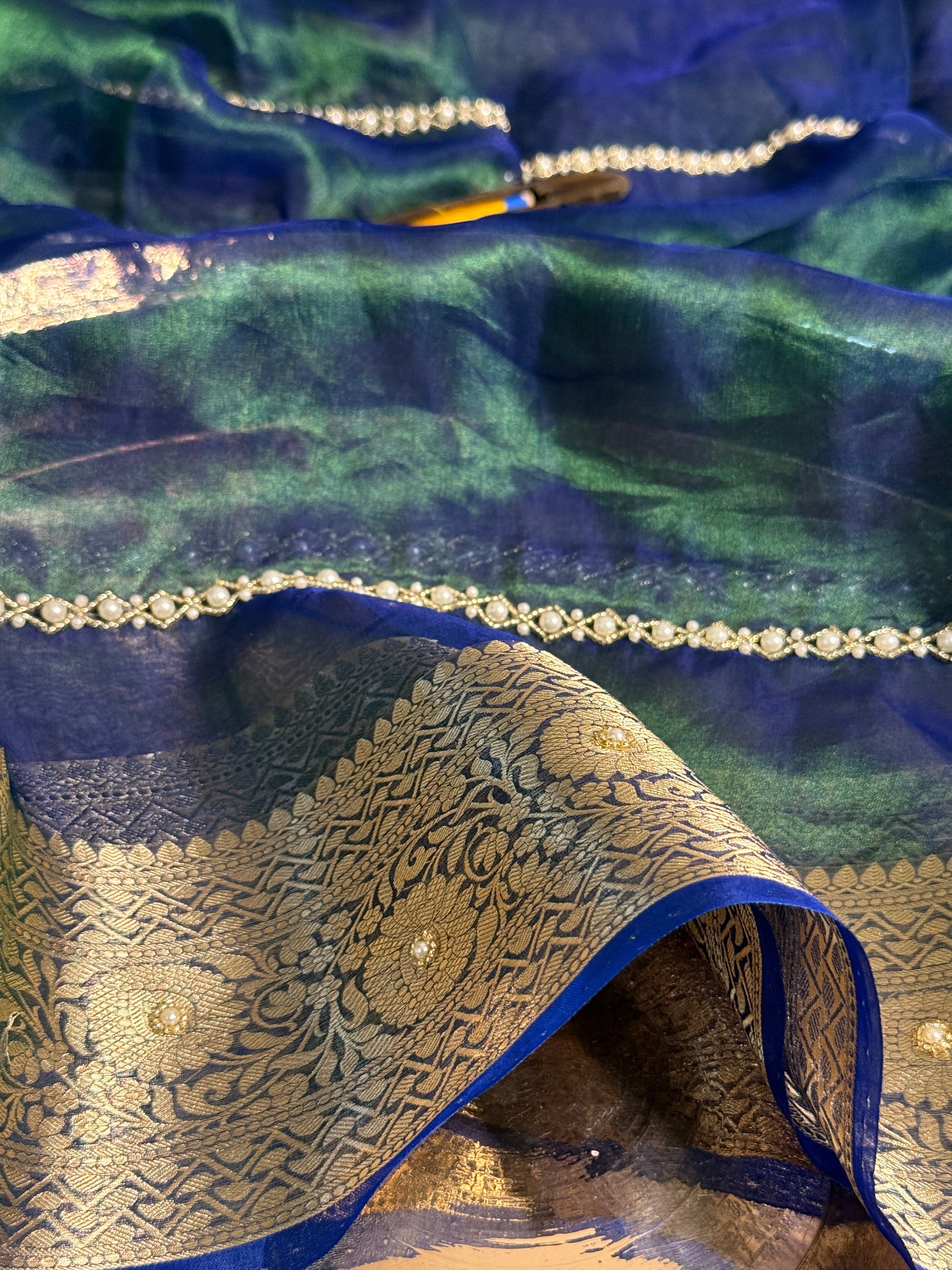 Dhoop Chaon Peacock Pure Tissue Handwork Saree