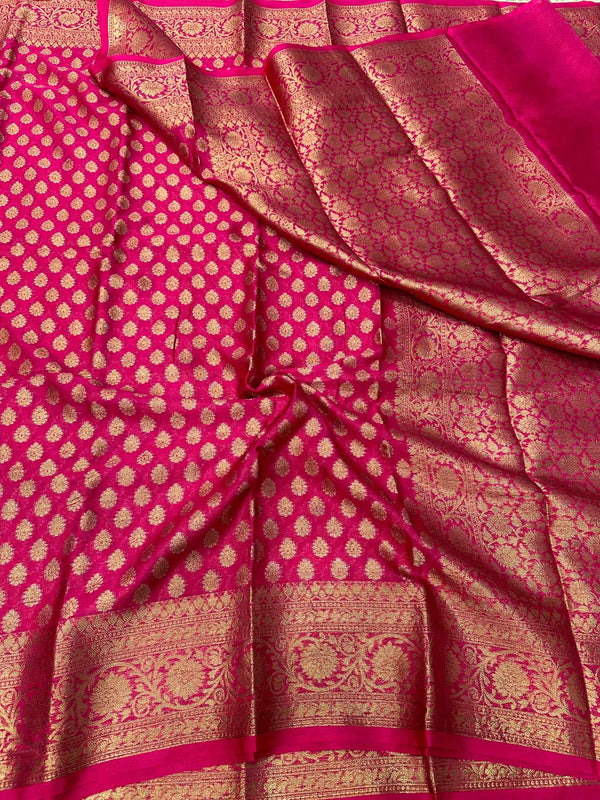 Rani Pink Semi Khaddi Georgette Buti Banarasi Saree