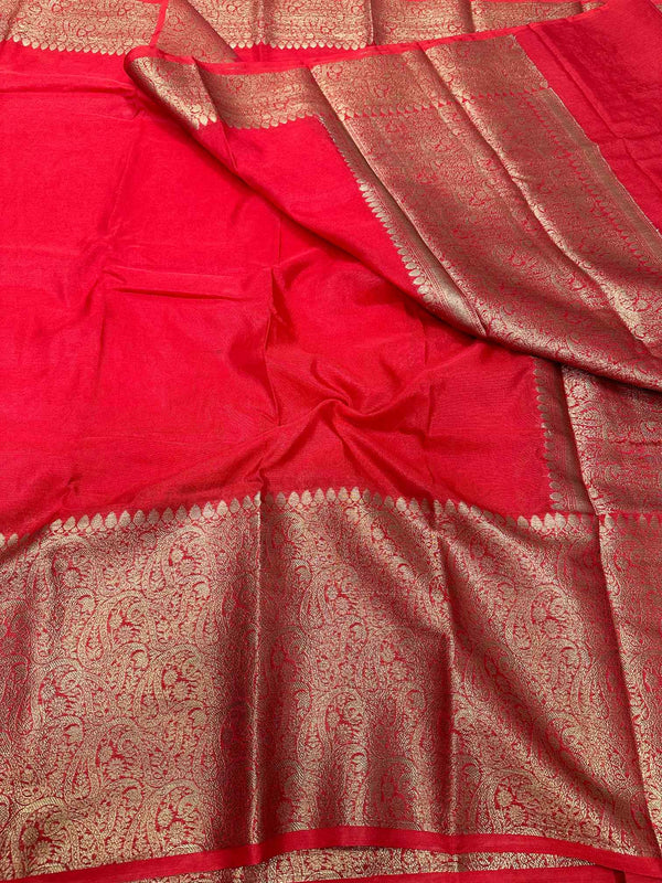 Bright Red Shade Warm Silk Banarasi Saree