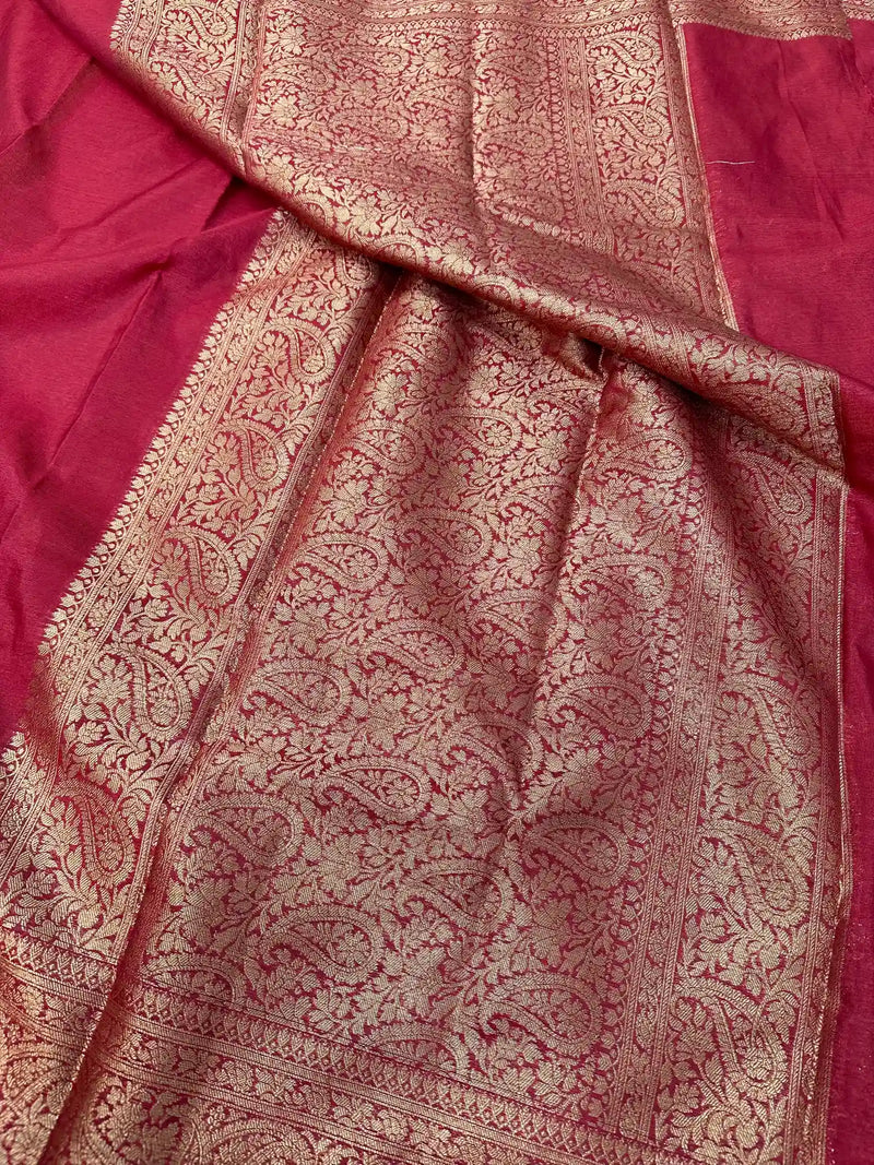 Maroon Mysore Silk Zari Floral Brocade Banarasi Saree