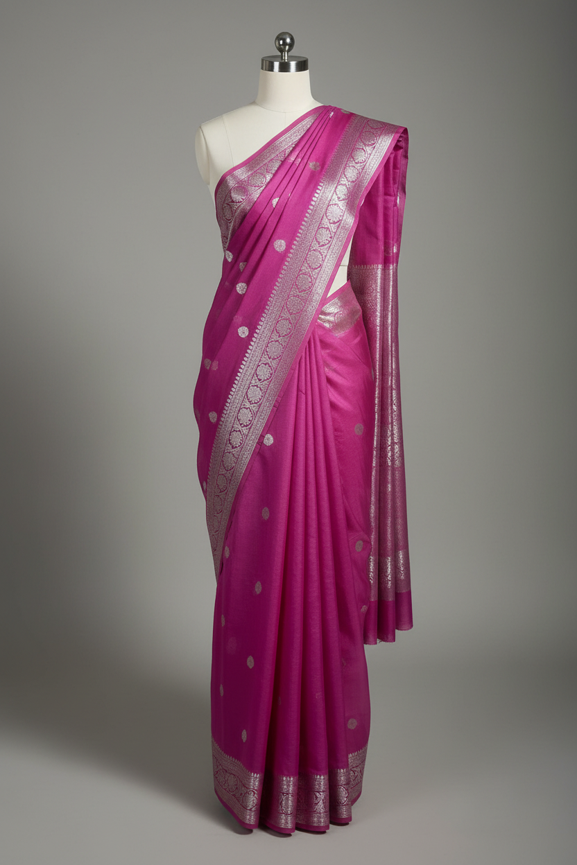 Pink Banarasi Semi Khaddi Silk Saree with Rich Pallu and Blouse