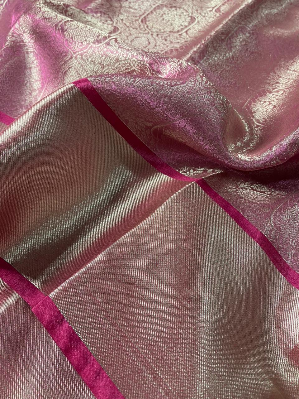 Pink Dual Tone Glass Tissue Silk Banarasi Saree