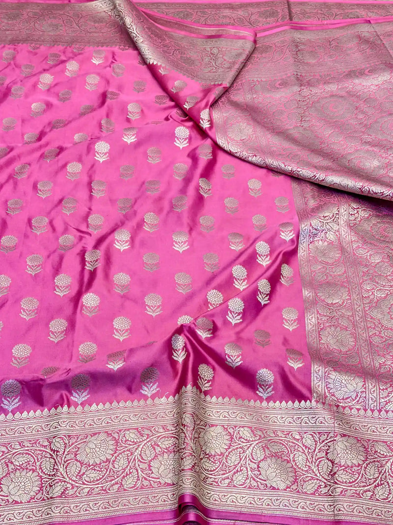 Pink Eccentric Motifs Weave Mashru Katan Silk Saree