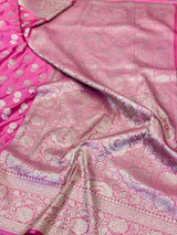 Pink Eccentric Motifs Weave Mashru Katan Silk Saree