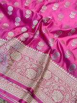 Pink Eccentric Motifs Weave Mashru Katan Silk Saree