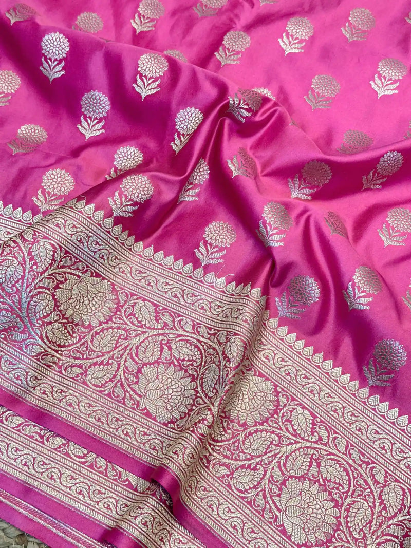 Pink Eccentric Motifs Weave Mashru Katan Silk Saree