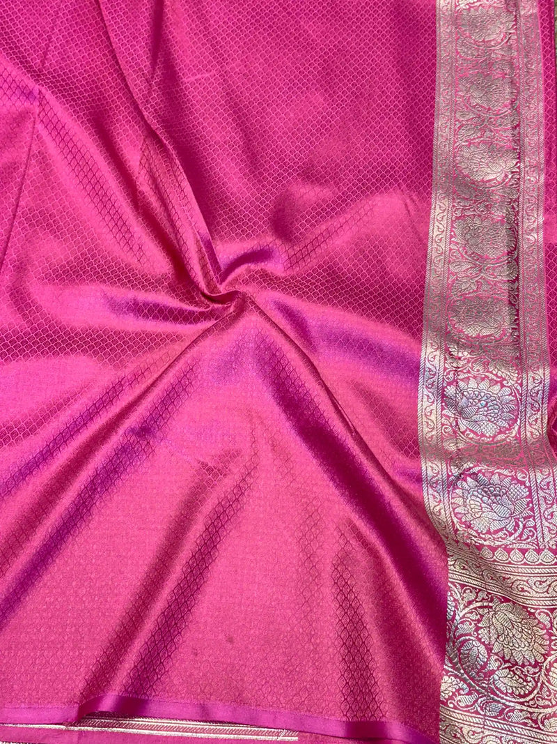 Pink Eccentric Motifs Weave Mashru Katan Silk Saree