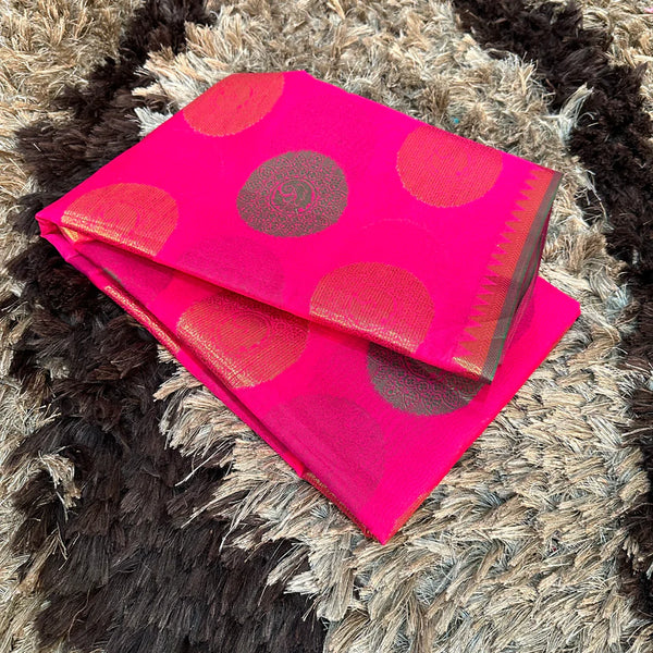 Pink Cotton Silk All Over Zari Banarasi Saree