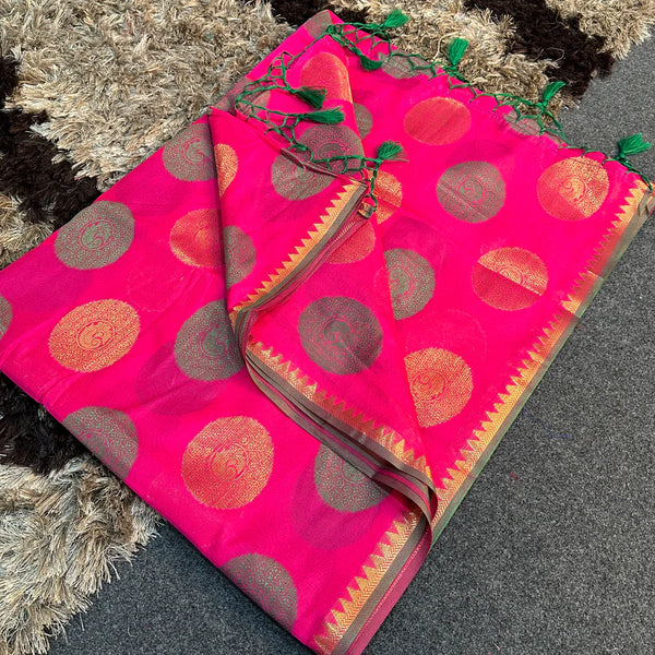 Pink Cotton Silk All Over Zari Banarasi Saree