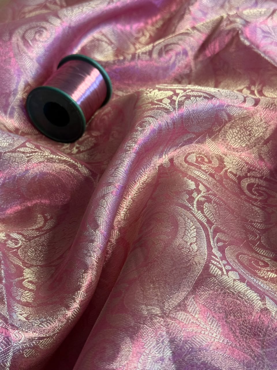 Pink Glass Tissue Silk Designer Lace Work Banarasi Saree