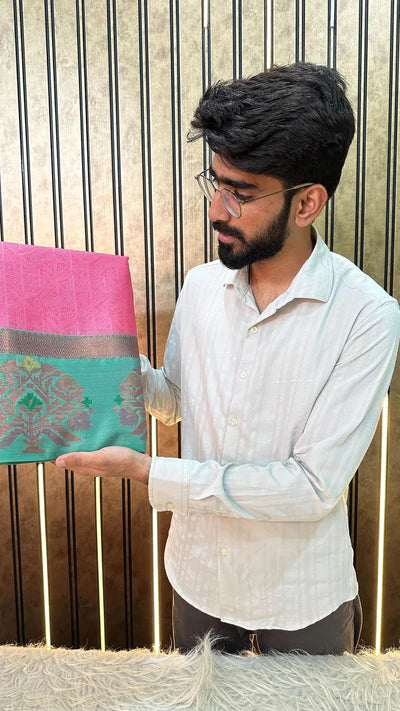 Pink Kanchi Kora Silk Banarasi Saree