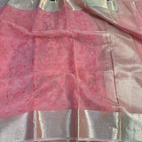 Pink Organza Silk Embroidered Banarasi Saree