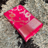 Pink Semi Georgette Silk Alfi Meena Khaddi Banarasi Saree