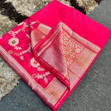 Pink Semi Georgette Silk Alfi Meena Khaddi Banarasi Saree