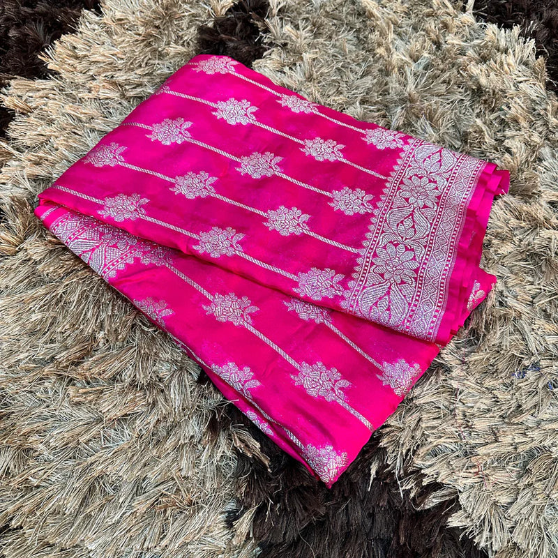 Pink Semi Katan Silk Zari Banarasi Saree