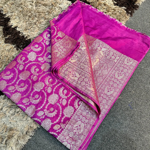 Pink Semi Katan Silk Zari Banarasi Saree