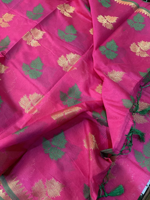 Pink Soft Cotton Silk Zari Banarasi Saree