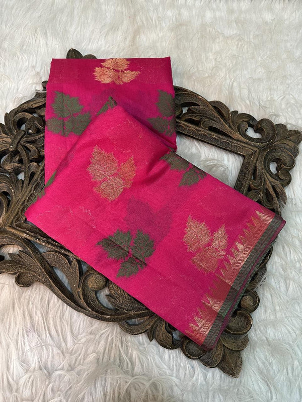 Pink Soft Cotton Silk Zari Banarasi Saree