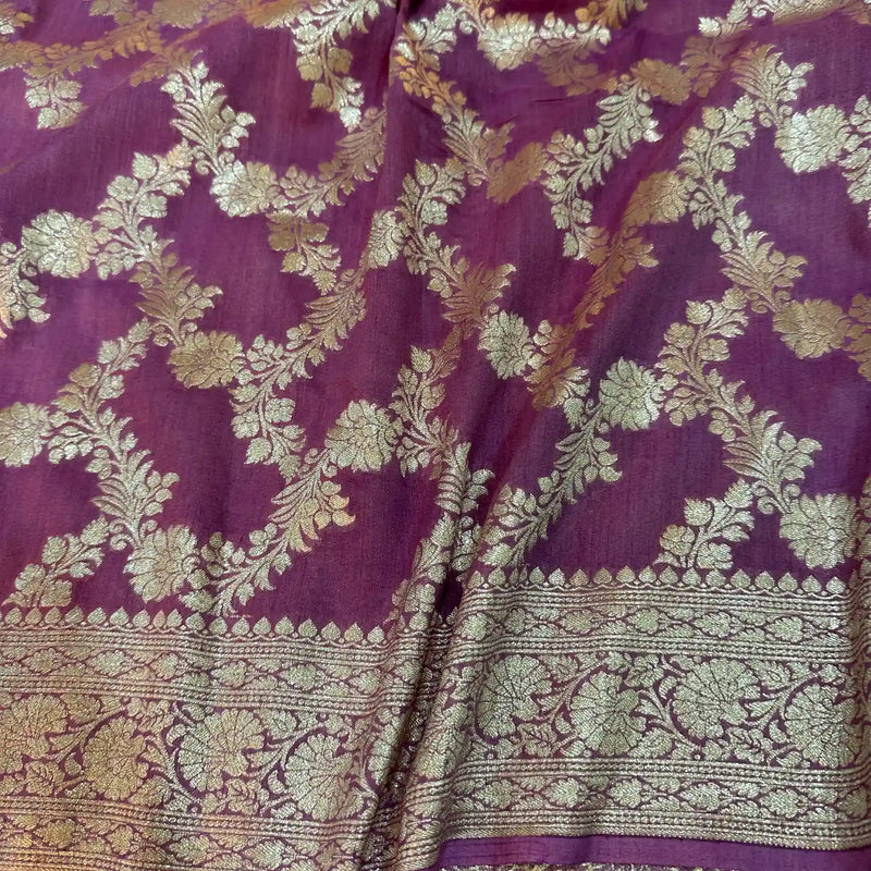 Pinkish Lavender Munga Silk Banarasi Saree