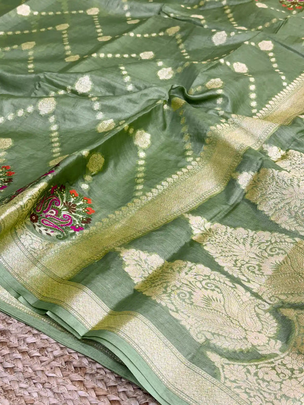 Pista Green Pure Tussar Silk Banarasi Saree